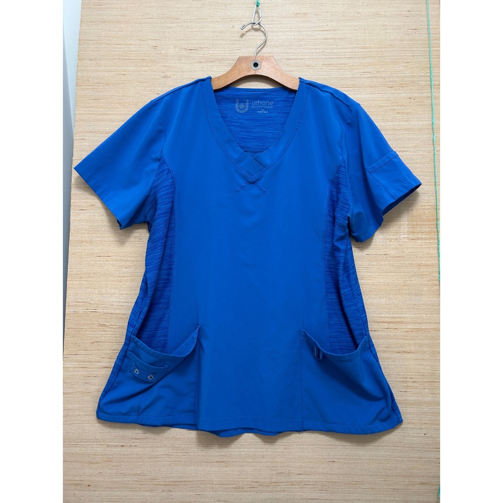 Urbane Performance Women XL Royal Blue V-Neck Scrub Top Stretch Side Panels 2653